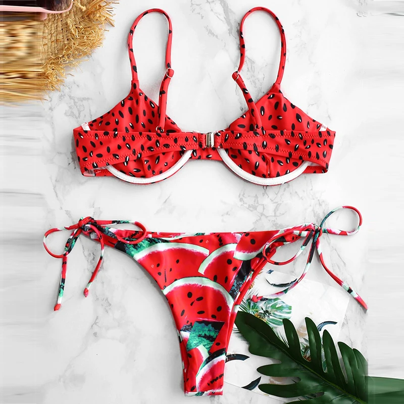 Женский комплект бикини с принтом сексуальный купальник пуш-ап пляжная одежда