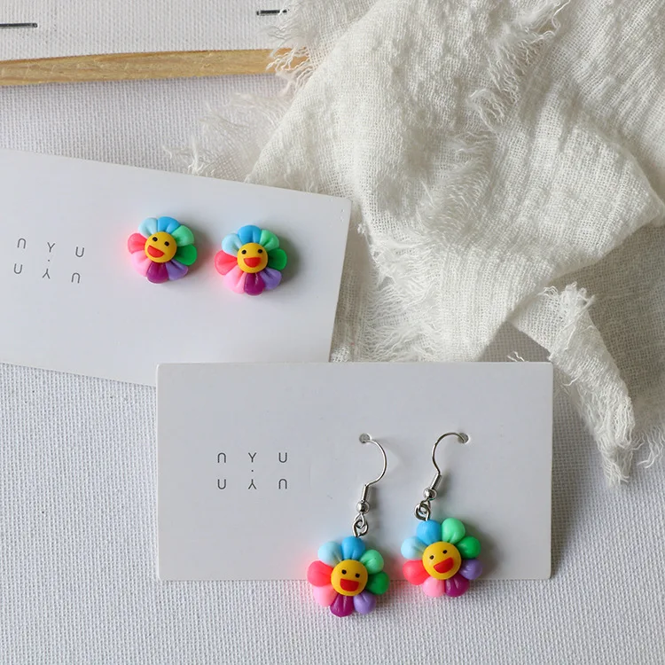 

Hyuna style colorful soft pottery sun flower earrings jewelry cute and playful smiley ear clip female