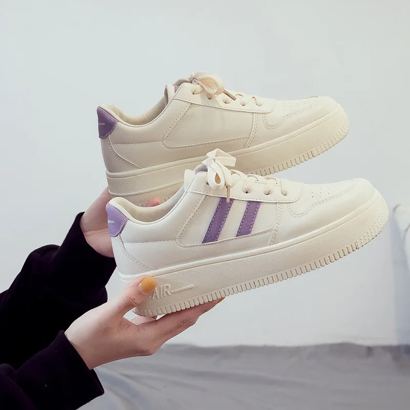 

New 2021 White Sneakers Women Fashion Comfortable Platform Vulcanize Shoes Lace Up Flats Casual Ladies Footwear Summer Basket