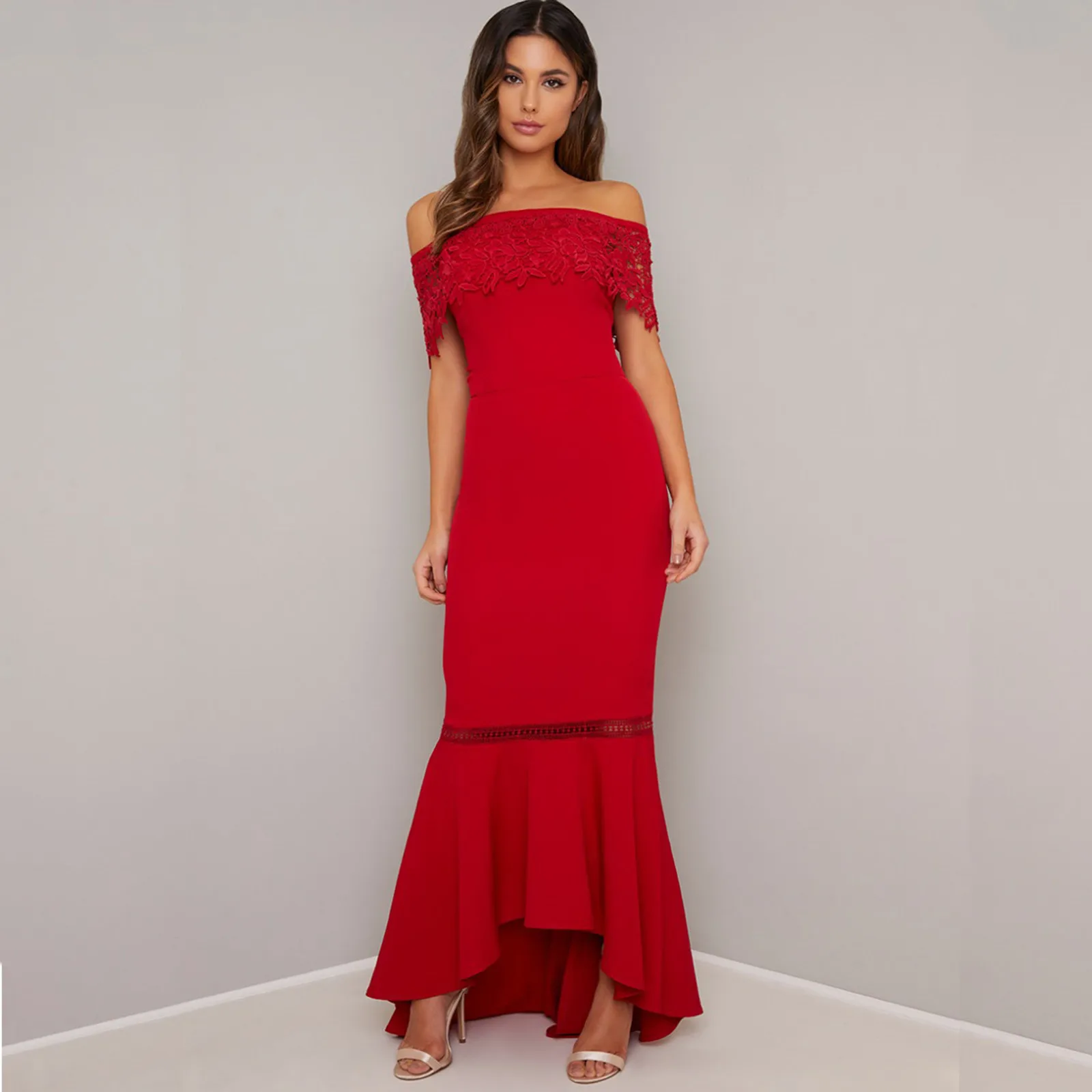 

New Fashion Lace Tube Top Evening Elegant Dress Slim Fishtail Skirt Sexy Halter Lace Long Skirt Wedding Prom Dress Robe 2021