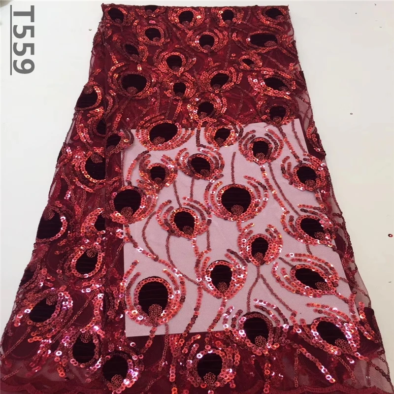 Nigerian Velvet Lace Fabric 2019 High Quality African Sequins Net Wedding French Tulle Material For Dress | Дом и сад