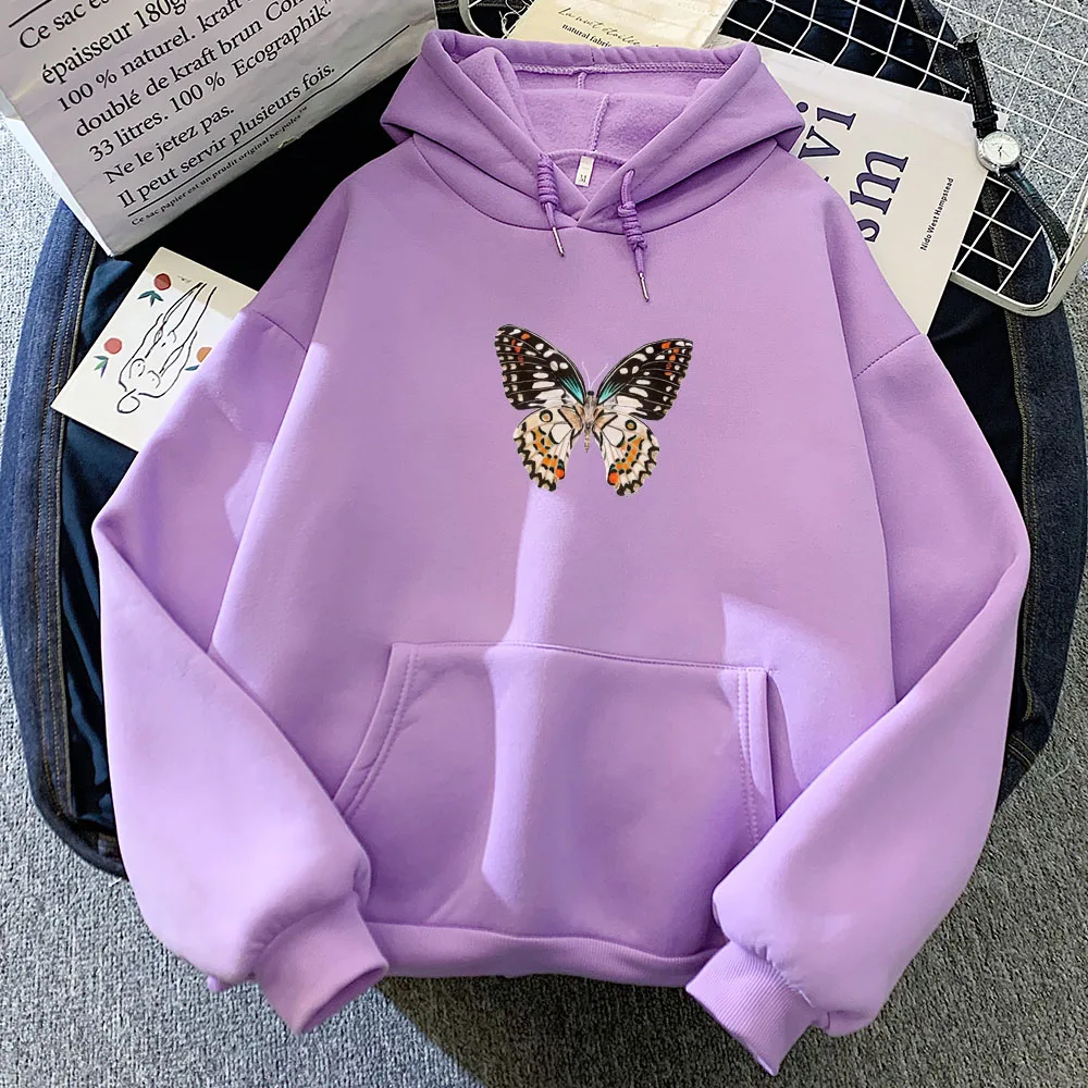 Butterfly Clothes for Women Casual Pullover Hoodie Harajuku Sweetshirt for Girls Long Sleeve Pocket Korean Hoodies Pink Tops