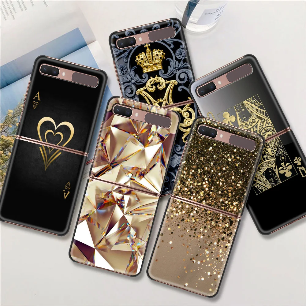 

Ace Of Diamonds In Gold Art Luxury Black Hard Case For Samsung Z Flip Z Flip3 Phone Case For Galaxy Z Flip 5G Foldable Cover