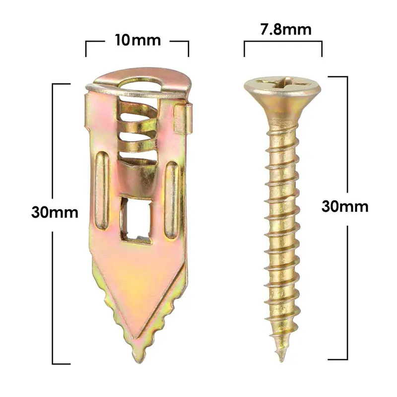 200PCS Hammer in Metal Drywall Anchors 10x30mm with Self Tapping Screws Kit Drilling Plasterboard Wall Fixing Plug | Обустройство
