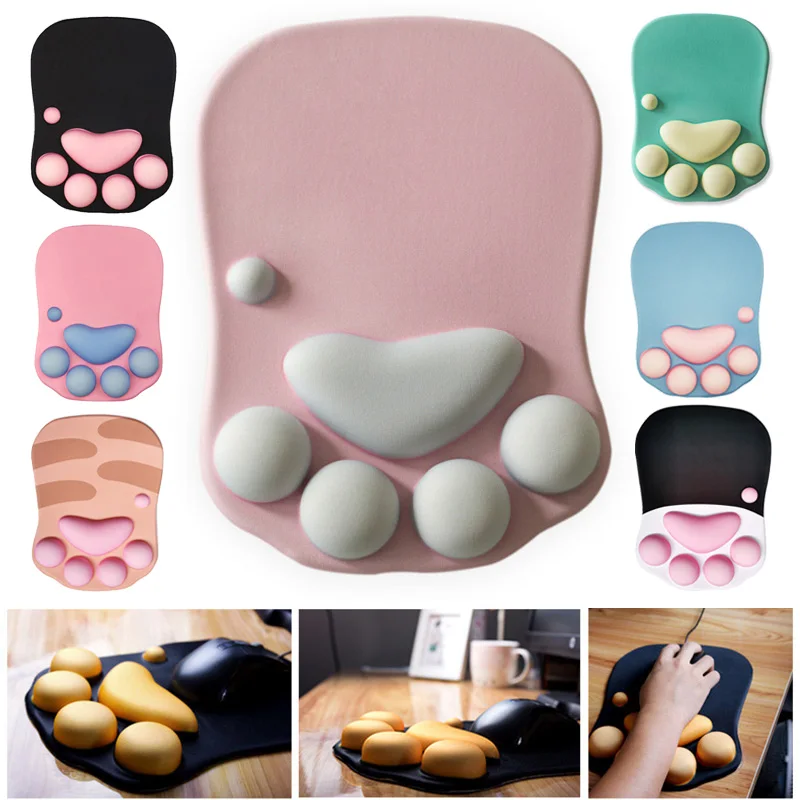 

3D Cute Mouse Pad Computer Anime Soft Cat Paw Mouse Pads Wrist Rest Support Comfort Silicon Memory Foam Gaming Mousepad Mat