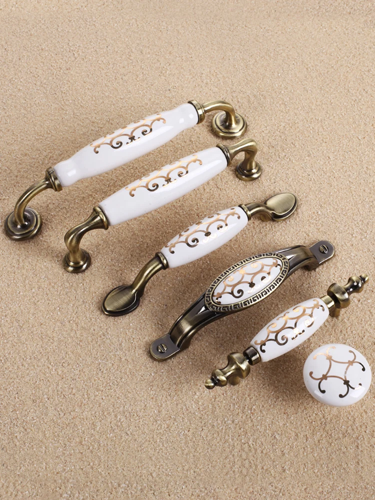 Ручки двери в европейском стиле зеленая бронзовая золотистая керамическая ручка