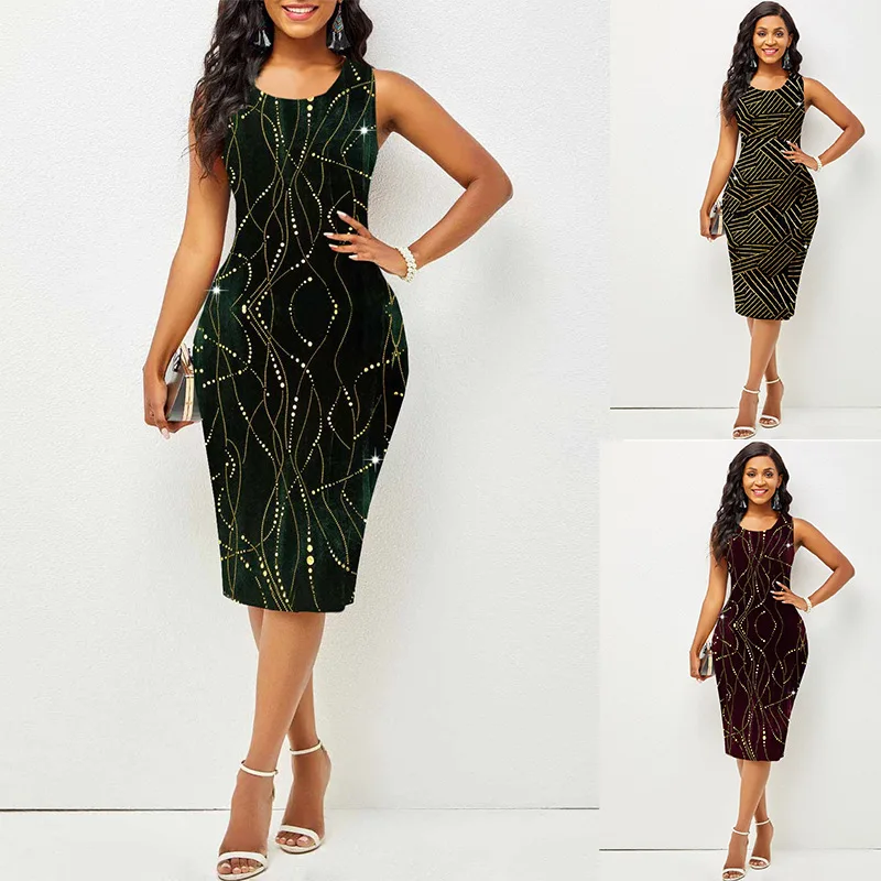 

2022 Women's Digital Printing Round Neck Sleeveless Party Dress