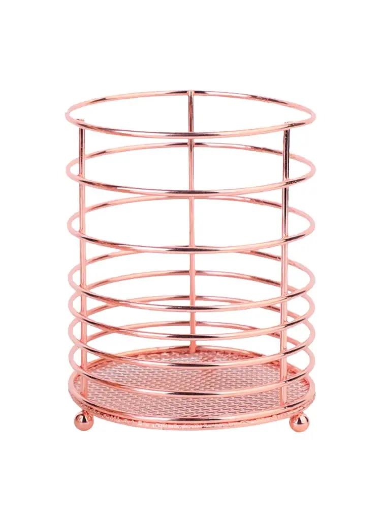 

Electroplated Iron Storage Hangable Drain Chopstick Cage Rose Gold Knife And Fork Storage Rack Iron Plated Chopsticks Tube