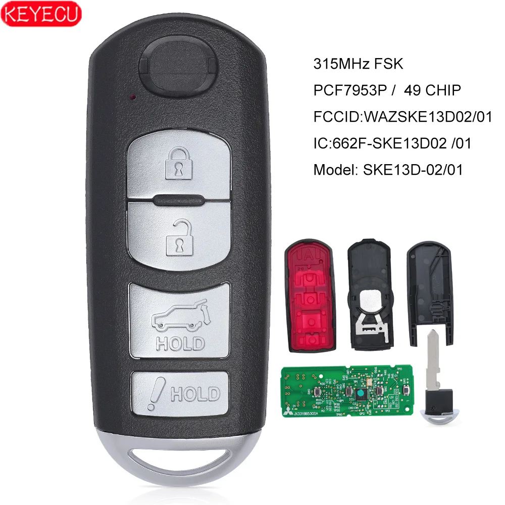 KEYECU Smart Remote Key 4 кнопки fob FSK 315 МГц PCF7953P 49 чип для Mazda CX 9 CX9 SUV 2016 2017 2018 wazzske13d02/SKE13D01|Ключ