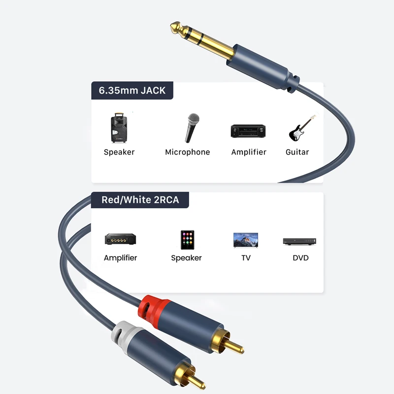 Кабель Cabletime с 2RCA разъемом 6 35 мм на 2rca штекер-штекер 1 8 м/фута позолоченный
