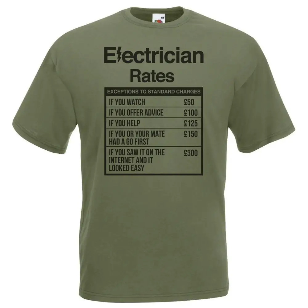 

2019 Fashion Hot Mens Olive Electrician Rates T-Shirt Sparky Student Tshirt Funny Novelty