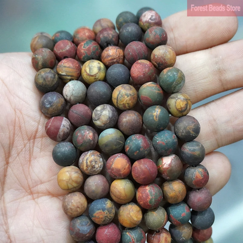 

4 6 8 10 12MM Natural Stone Beads Matte Picasso Jaspers Loose Round Beads 15" Strand Diy Bracelet Earrings for Jewelry Making