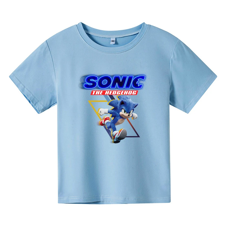 

2021 Summer Contain Cotton Cartoon Sonic Kids tshirt Short Sleeve Boys Girls Casual Cute Clothes Baby T-shirt 4T-14T child shirt