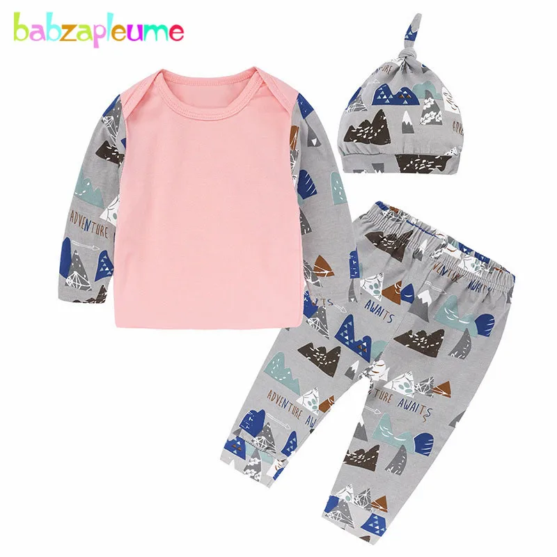 

3Piece/2020 Spring Baby Outfits Infant Boys Girls Clothing Set Long Sleeve Cotton Print T-shirt+Pants+Hat Newborn Clothes BC1300