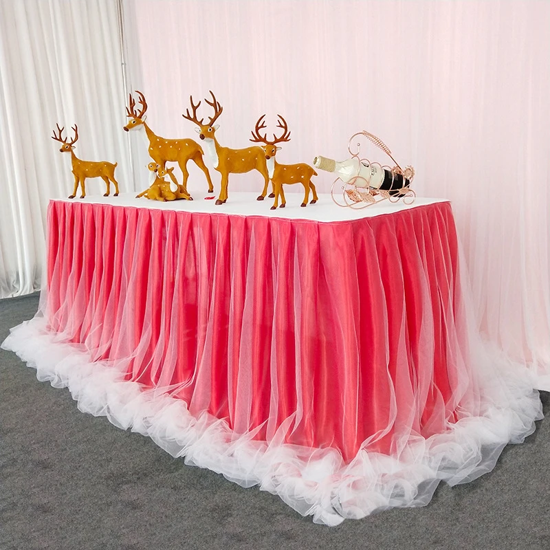 

Handmade Silk Tablecloth Table Skirt Tulle Custom Tableware Fabric Wedding Birthday Party Party Decoration Home Textile