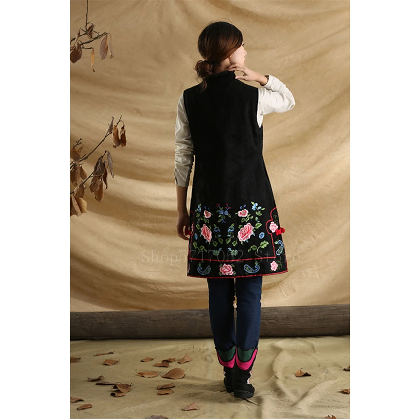 Chinese Traditional Clothes Tang Suit Vest Women Girls Long Maxi Top Fancy Embroidery Flower Sleeveless Cotton Ethnic Coat | Тематическая