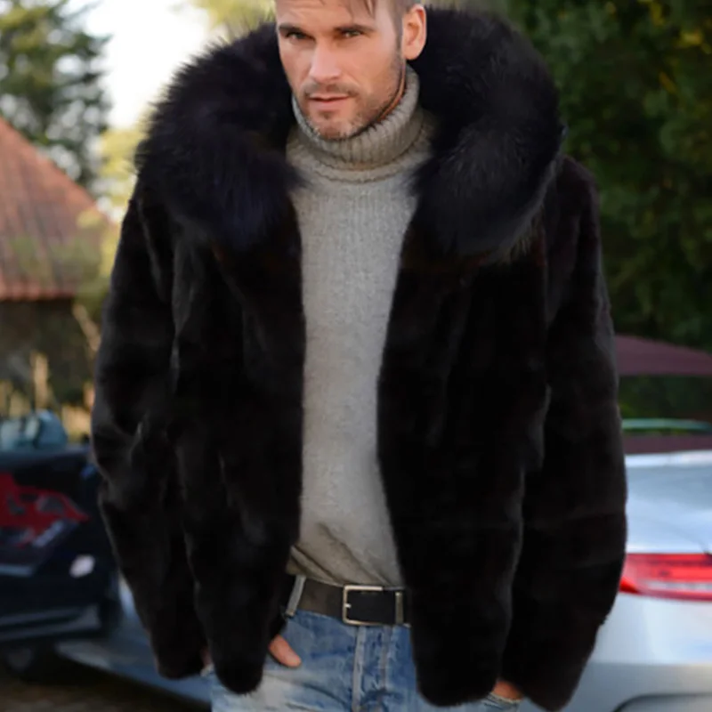 Модное мужское пальто из искусственного меха Осень-Зима Толстая теплая куртка с