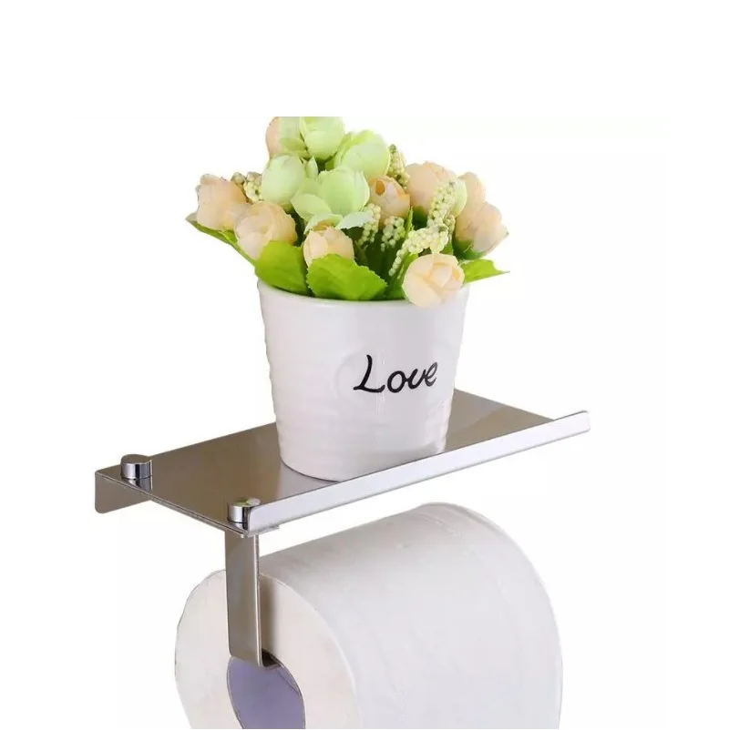 Нержавеющая сталь Ванная комната держатель для бумаги и телефона с полкой