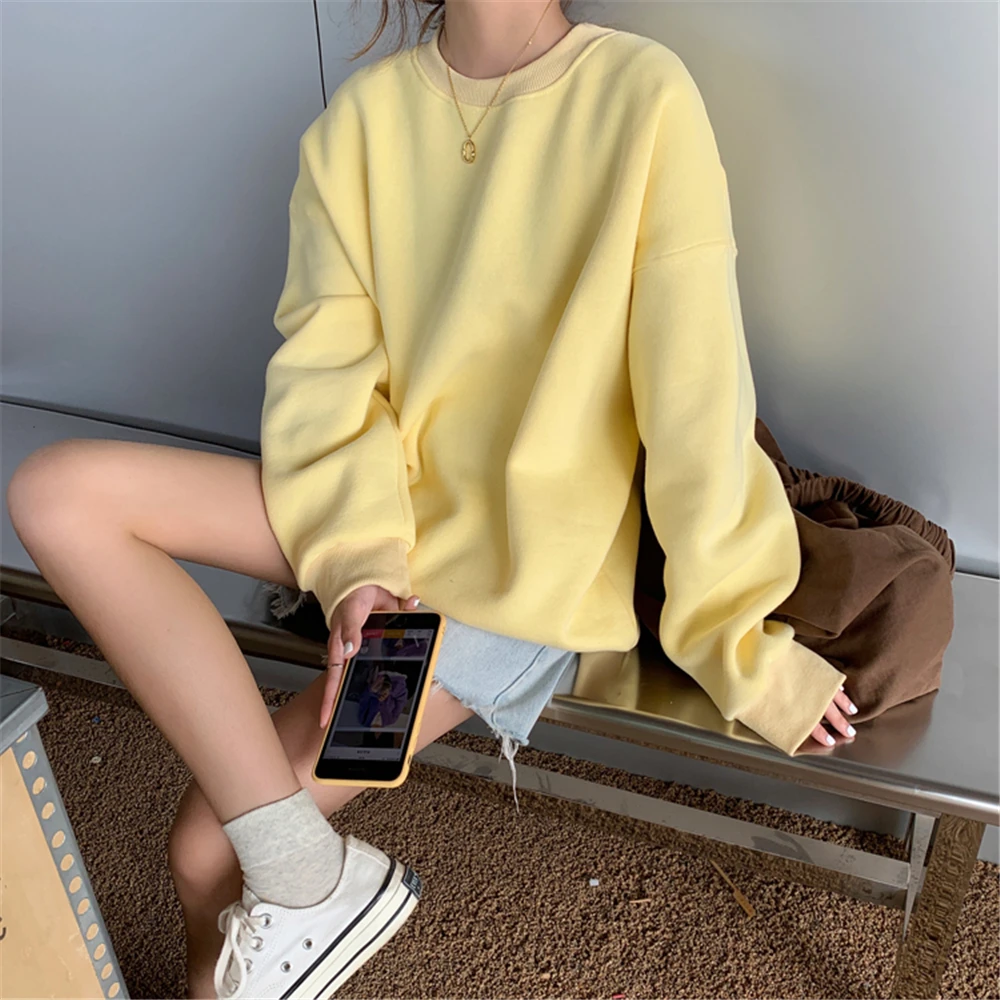 Женская теплая флисовая толстовка в Корейском стиле модный плотный однотонный