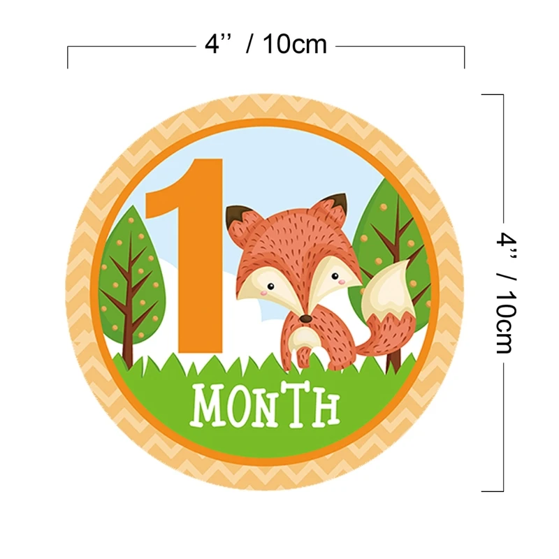 

12 Pcs/Set Cartoon Animal Baby Monthly Stickers Photography Milestone Memorial Month Stickers Newborn Photo Props