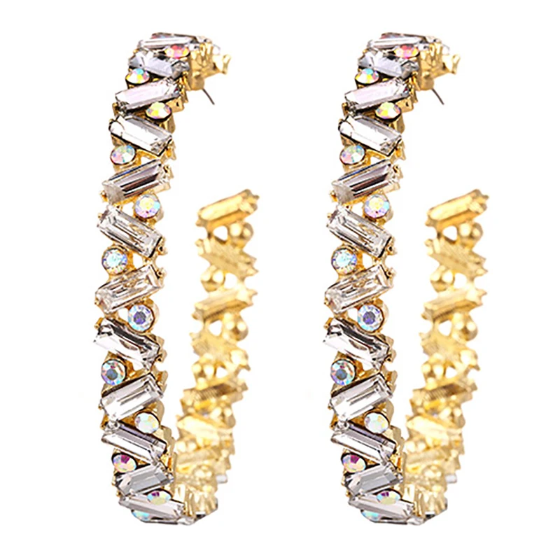 

ZHINI 2021 новый в виде геометрических фигур большой круг обруч серьги для женщин Элегантность, украшенные разноцветными кристаллами, большие с...