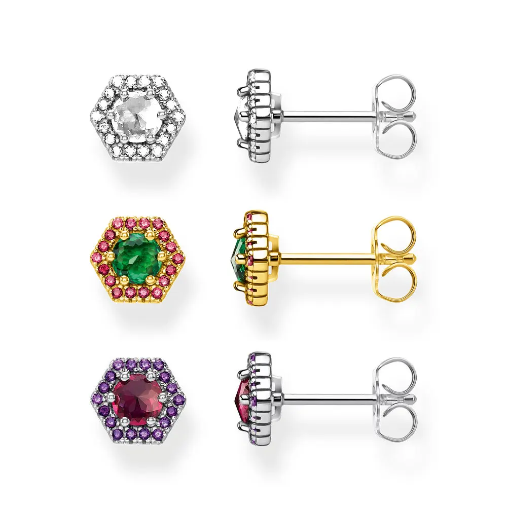 

Hexagon Stud Earrings for Women Men 925 Sterling Silver Green Red Yellow Zircon Fashion Jewelry High Quality Ear Stud Wholesale