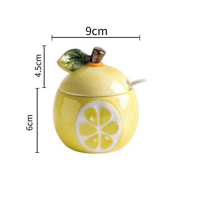 

Lemon Shape Ceramics Jar Creative Watermelon Fruit Sugar Salt Seasoning Bottle with Spoon Kitchen Desk Decoration Storage Tank