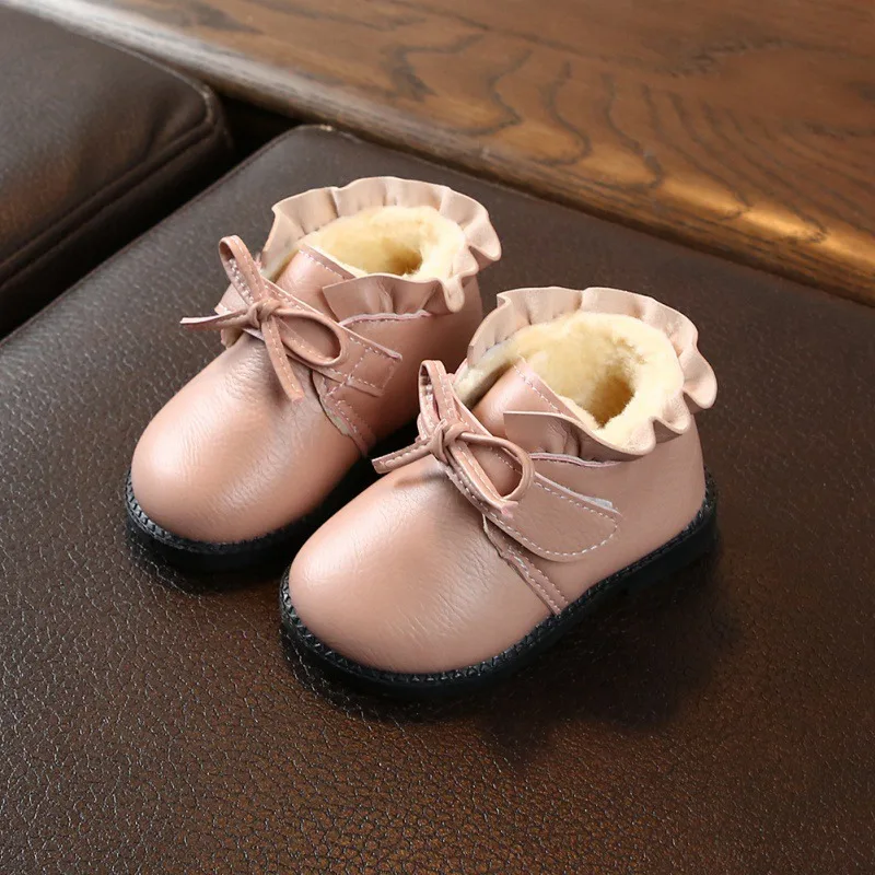 Милые новые зимние детские ботинки для девочек Повседневные кожаные Детская