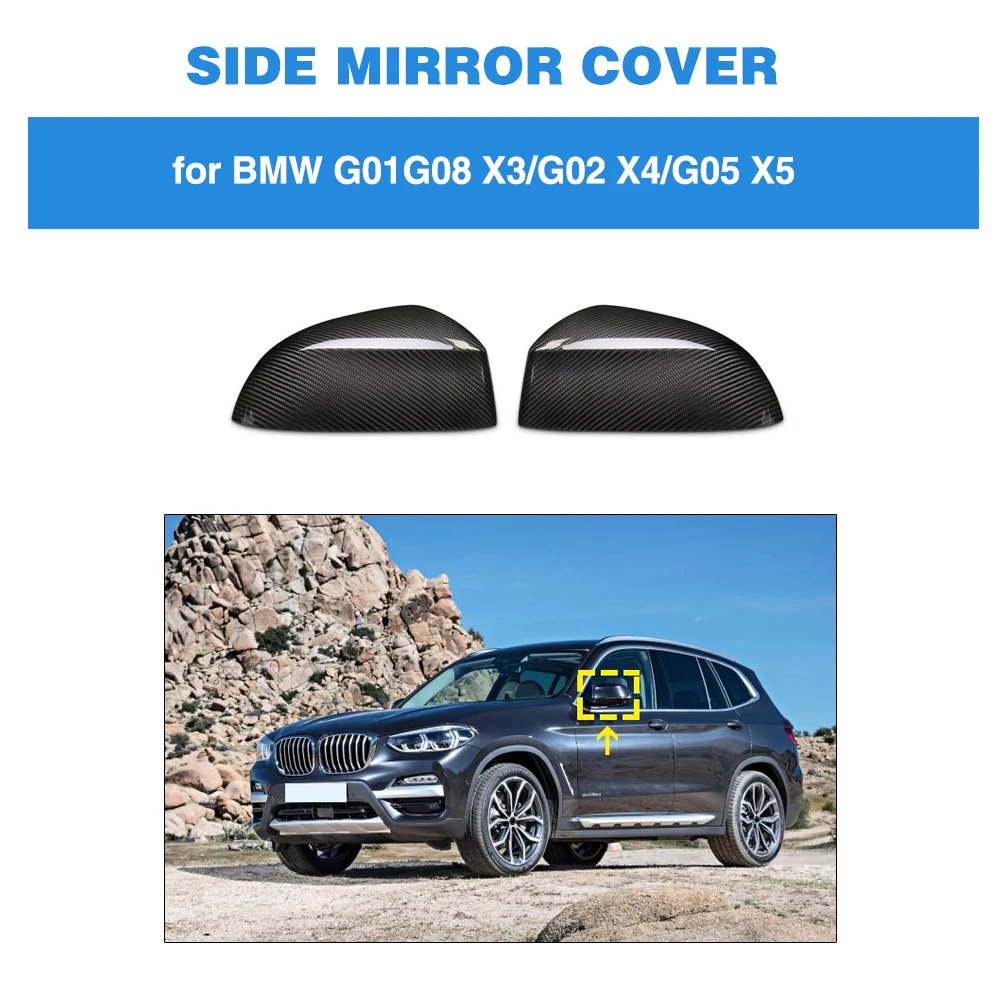 

Real Carbon Rearview Mirror Covers Caps for BMW X3 X4 X5 G01 G08 G02 G05 2018 - 2020 Car Side Mirror Caps Covers Add On
