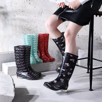 comemore new womens printed rain boots high tube anti skid wear resistant bottom waterproof water boots high top rubber shoes