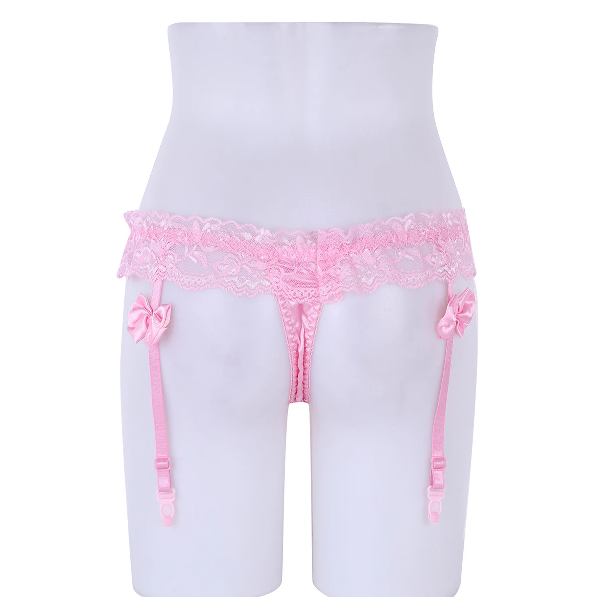 

Womens Smooth Soft Lingerie Low Rise Elastic Waistband Underwear Ruffled Lace Hem Bowknot G-string Bikini Briefs With Garters