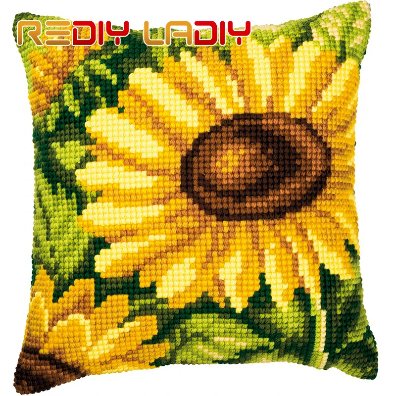 

LADIY Cross Stitch Patterns SUNFLOWERS Pillow Cover DMC Printed Cross-Stitch Set Cushions for Sofas Home Decorative Pillow Case