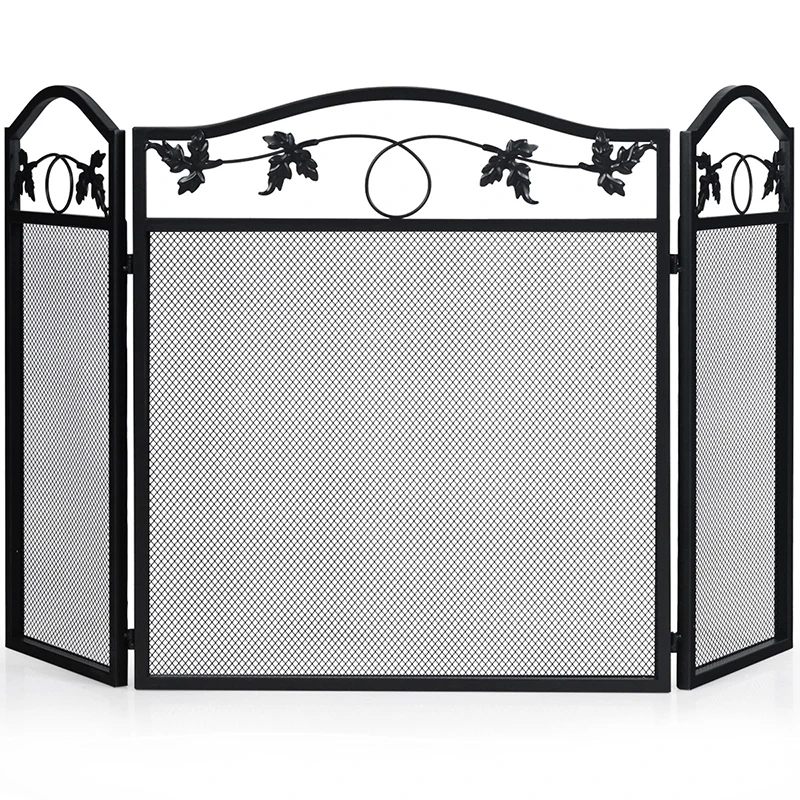 

3 Panel Foldable Steel Fireplace Screen Spark Guard Fence Heavy Duty Tubular Steel Frame Rustproof Powder Coated Guard Fence