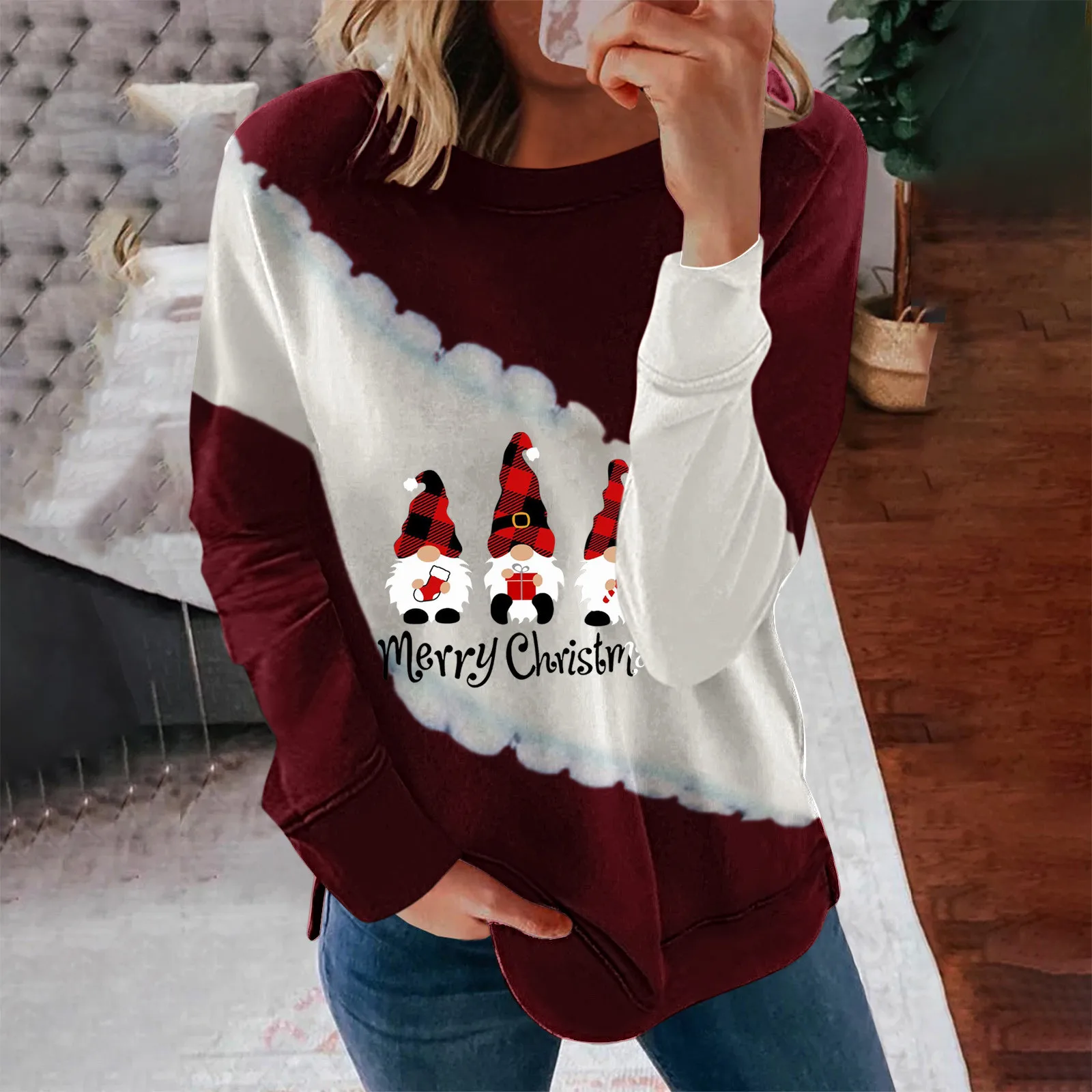 

Christmas Day Couples Matching Sweatshirts Women's Cute Santa Print Harajuku Hoodies Long Sleeve Tops Pullovers Sudadera #T1G