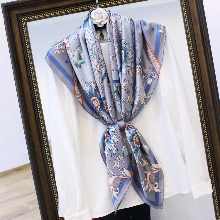 

KMS Lotus Flower Full Blooming silk scarf shawl hand-rolled scarf shawl women 106*106CM/60G