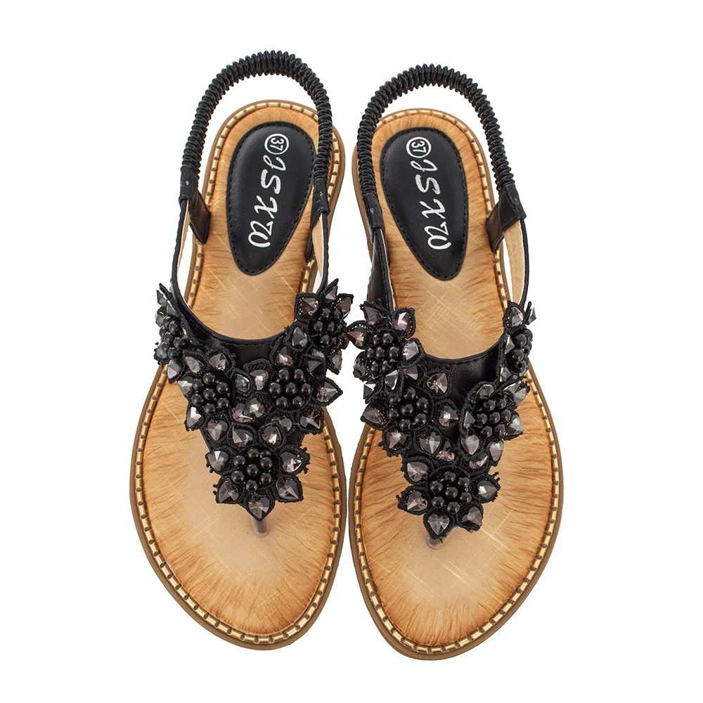 

2021 summer new bohemian style handmade flower round toe flip-flop sandals women fashion all-match trend sandals