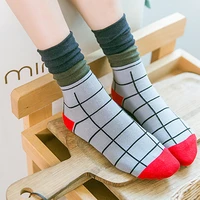 color matching cute plaid funny women cotton socks spring winter pile pile tube crew socks girls for ladies warmth gifts hosiery