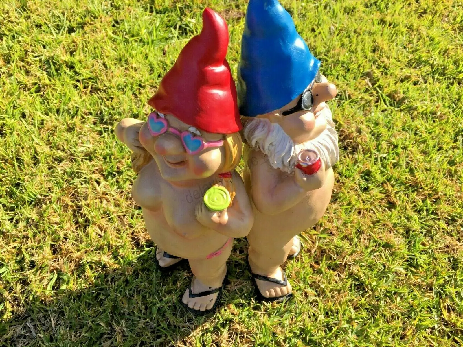 

WHDZ 2x 29cm Nudist Garden Gnome Naughty Naked Body Standing Drinking Ornament Statue