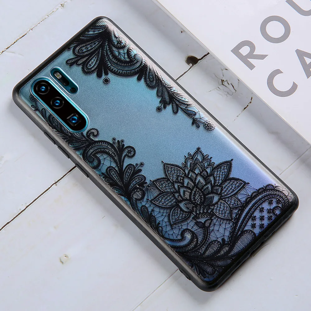 LAPOPNUT Luxury Hollow Floral Lace Flower Hard PC+TPU Silicone Cases Back Cover Case for HUAWEI P20 Pro P30 Mate 20 Lite Nova 4e |