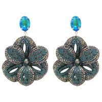 new bohemian big flower earrings for women drop dangle earing statement rhinestones original designer earring fashion jewelry