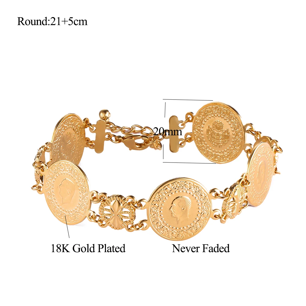 Монета браслет золото Исламская мусульманском арабском монеты Для женщин мужчин