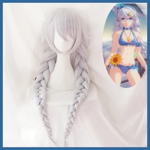 Honkai Impact 3 косплей парик киана каслана косы хвостики серебряные Длинные Волосы на лице