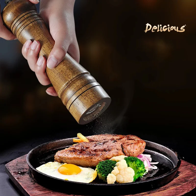 

High Grade Oak Wood Salt & Pepper Mills Inch Pepper Mill Salt Ceramic Adjustable Coarseness Grinder