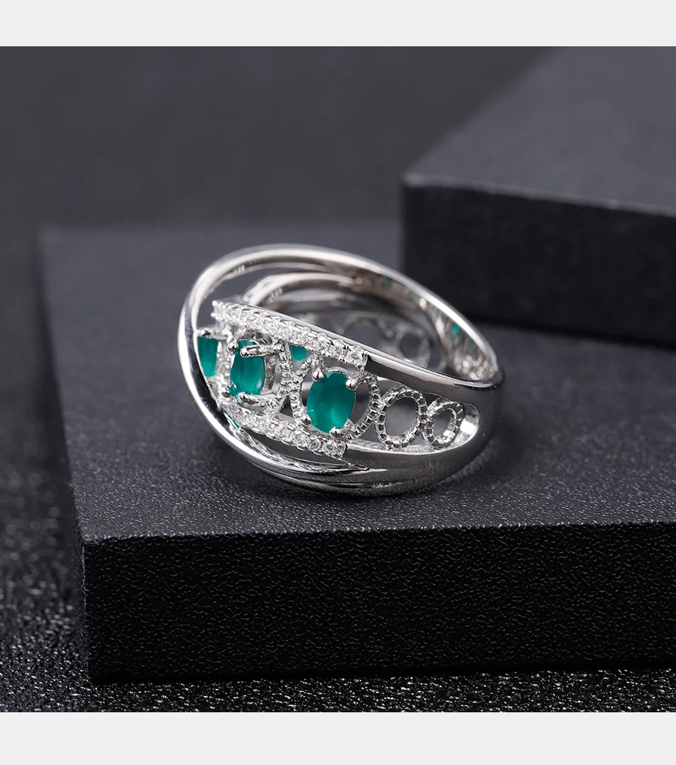 GEM'S балетное 925 пробы, серебряное кольцо с разрезом, кольцо на палец, натуральный зеленый агат, натуральный камень, кольца для женщин, хорошее ювелирное изделие