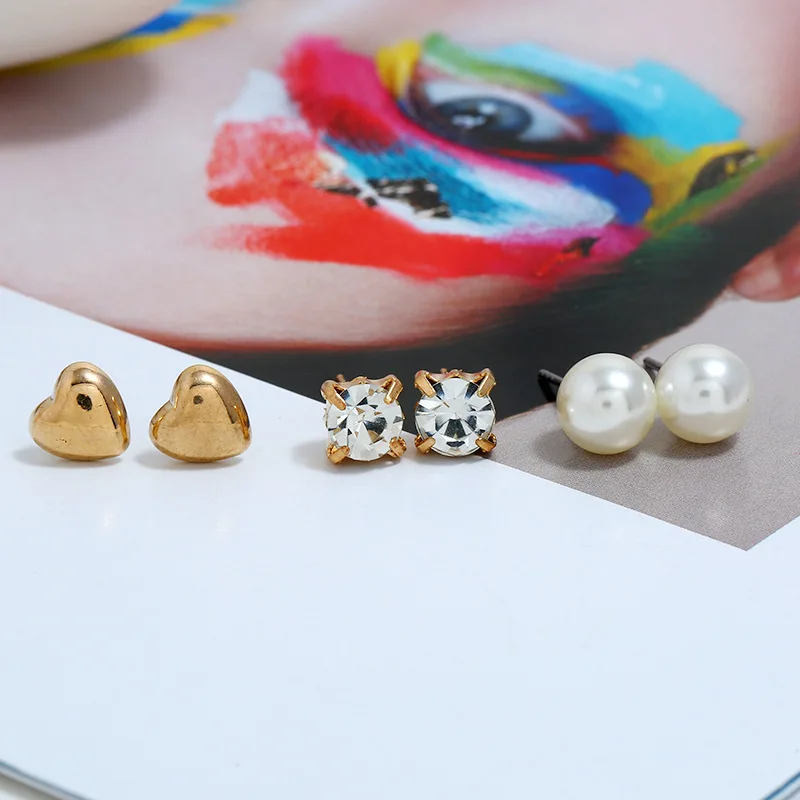 6 пар/уп. модные серьги наборы сердце стразы имитация жемчуга кисточка 2018 для