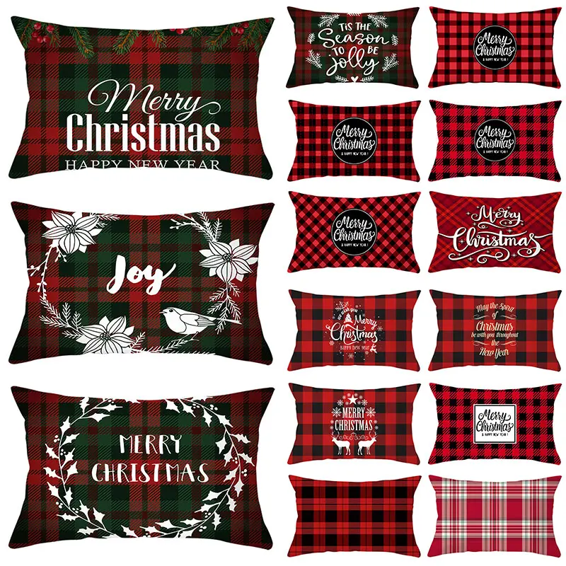 

Christmas Cushion Cover 30x50 Pillowcase Lattice Letter Printed Sofa Cushions Decorative Throw Pillow Home Decor Pillowcover