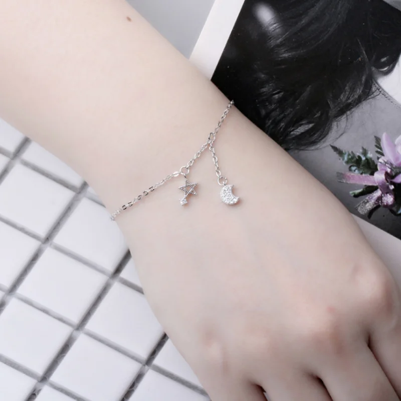 Женский браслет из серебра 925 пробы с бусинами и двойной цепочкой|Браслеты