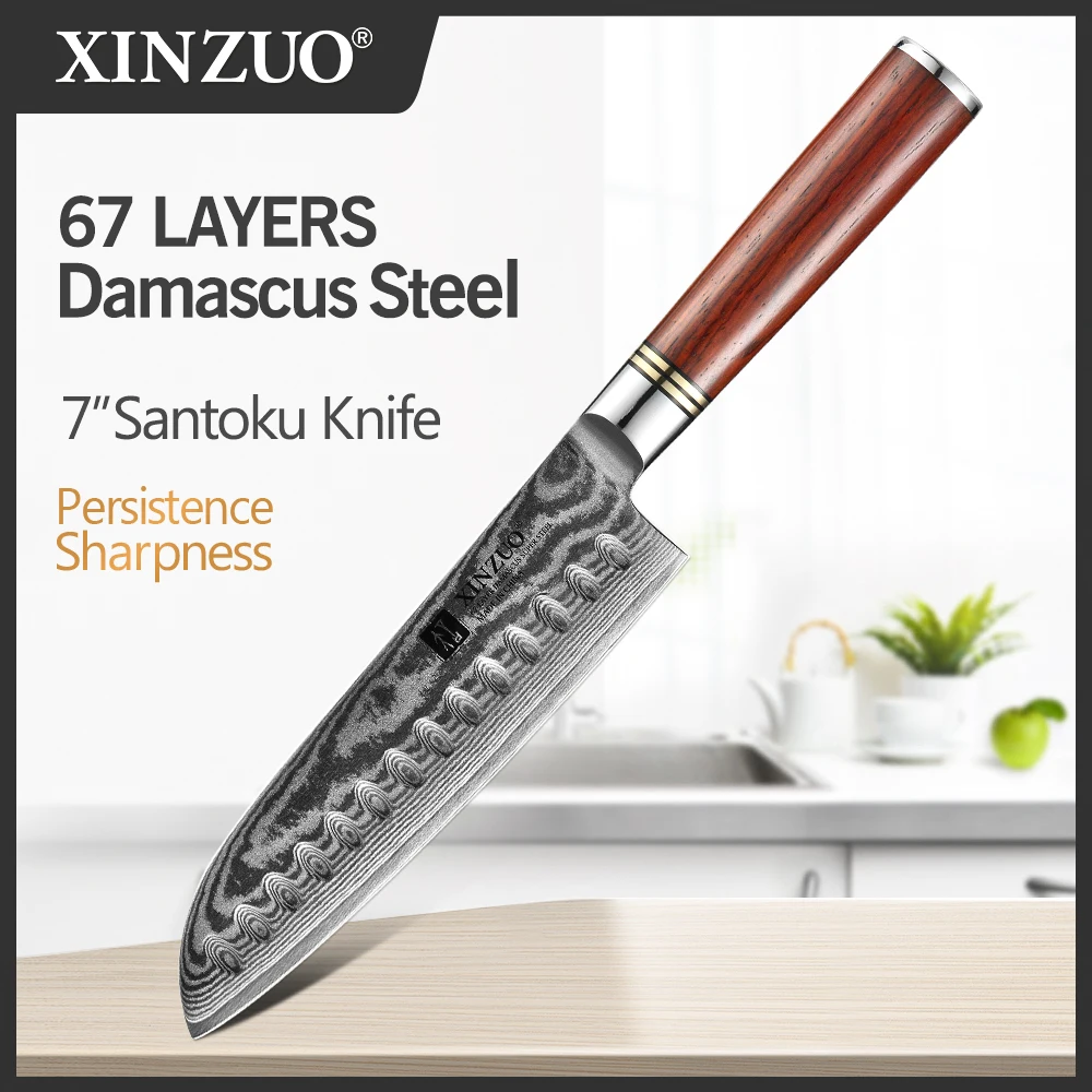 

Нож шеф-повара XINZUO vg10 из дамасской стали, профессиональный кухонный прибор в японском стиле, эргономичная ручка из палисандра, 7 дюймов