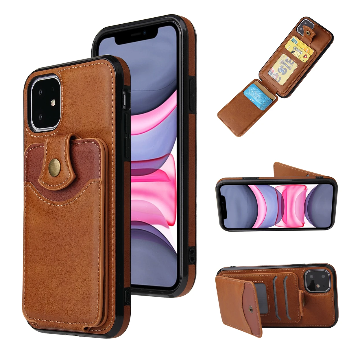 Хаки Ретро из искусственной кожи чехол для IPhone 11 Pro X Xr XS Max 6 7 8 Plus слот для карт чехол держатель для Note 10 Pro huawei P30 Pro задняя крышка - Цвет: Хаки