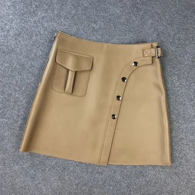 

2020 Women Spring Genuine Real Sheep Leather Skirt E23